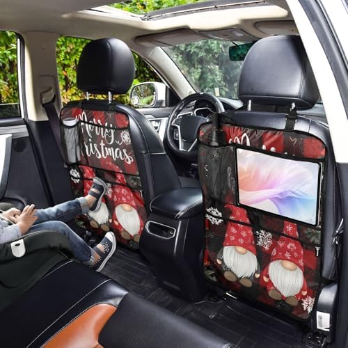 2 Pack Back Seat Car Organizer with Storage Pockets Kick Mats Back Seat Protector Hanging Car Organizer Automotive Seat Back Cover Organizers Red and Black Checkered Christmas Gnomes