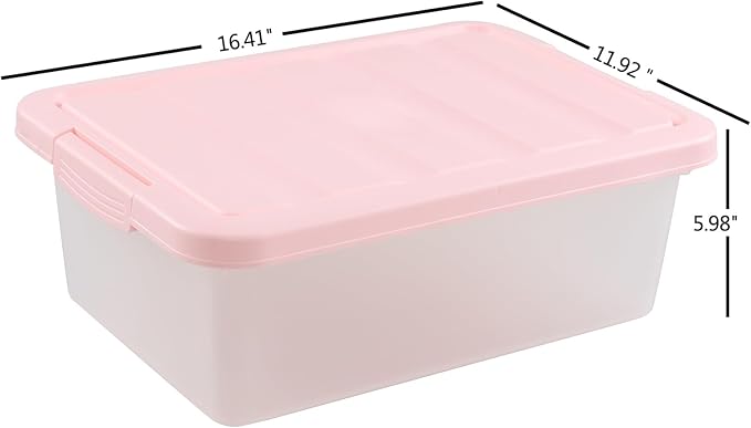 14 Quart Plastic Latching Storage Box, Plastic Underbed Storage Bin with Pink Lids, 2 Packs
