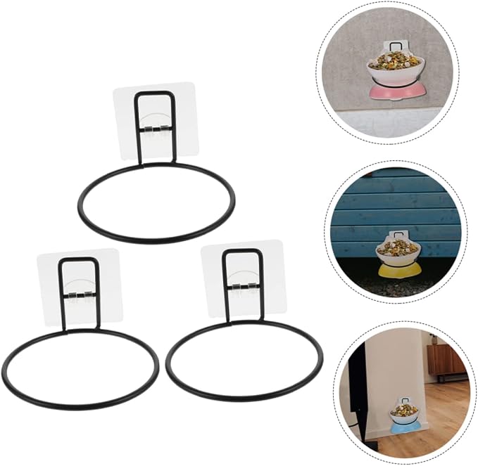 1Set Self Adhesive Pet Bowl Wall Bracket Dog Feeding Bowl Rack for Cats Dogs Space Saving Design for Wall Mounted Food and Water Holders Black