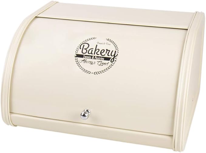 KL X458 Cream Metal Bread Box/Bin Storage Container for Kitchen Countertop | Save bread for long-lasting freshness and cream colored design decorate your kitchen