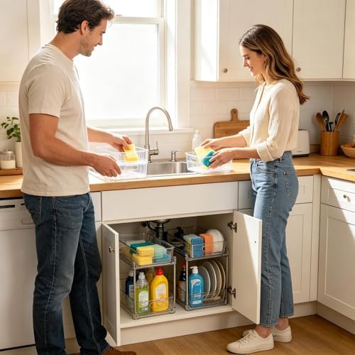 Under Sink Storage 2-Tier Pull-Out Cabinet Storage Sliding Drawer