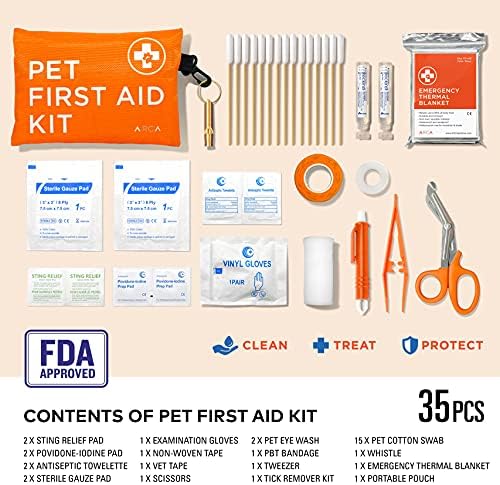 ARCA PET First Aid Kit 3 Piece Set - Each for Home, Car & Travel. Dog First Aid Kit with Thermometer, Tick Remover Kit & Many More