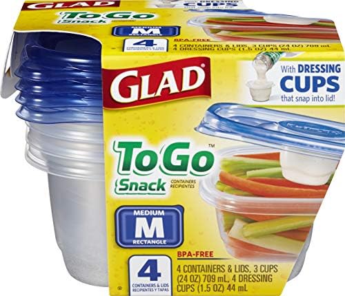 Glad GladWare To-Go Medium Rectangle Snack Containers, 24 Oz, 4 Count, 6-Pk | BPA-free plastic, tight seal, microwave and dishwasher safe, meal prep and lunches