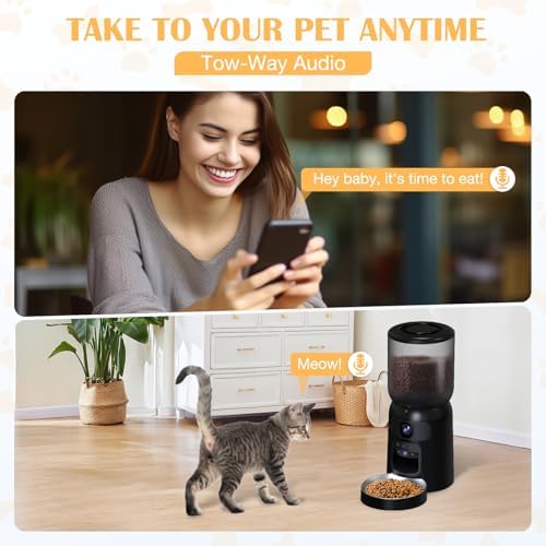 Automatic Cat Feeder with 2K Dual HD Cameras, 2.4/5G WiFi 6L Feeder, Pet Feeder Automatic for Cats & Dogs, Cat Food Dispenser with Cameras, Laser Interactive Toy & Night Vision(Black-Dual Cameras)