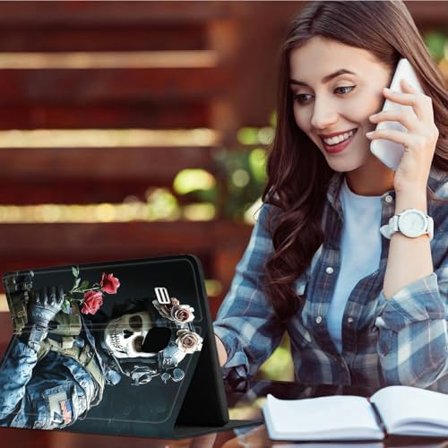 for Samsung Galaxy Tab E 9.6" 2015 SM-T560/T561/T567 Case | Slim Leather Smart Cover with Multi-Angle Anti-Slip Stand [Auto Wake/Sleep] Shell for Women Men - Skull Man Flower