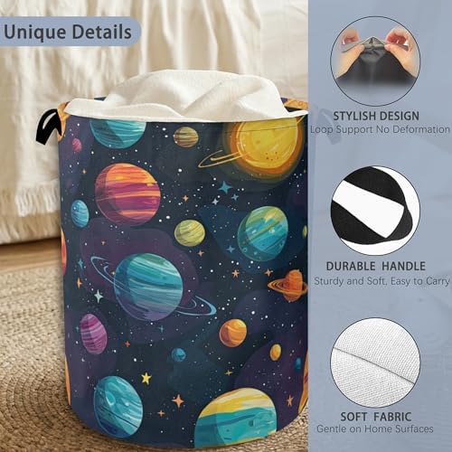 Celestial Planet Laundry Basket,Foldable with Handles Tote Bag Oxford Cloth for Bathroom Bedroom Dirty Clothes Storage Bucket 16" x 20.8"