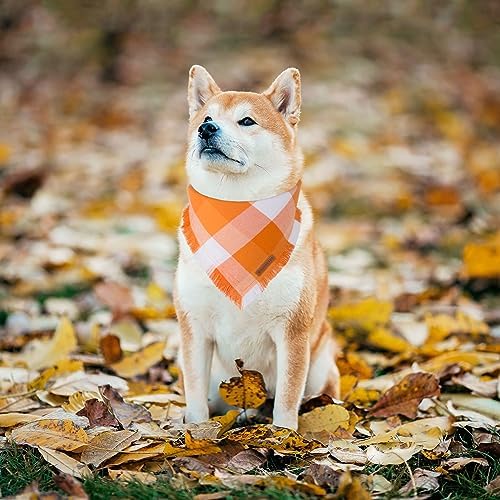 ADOGGYGO Fall Dog Bandana, Plaid Thanksgiving Bandanas for Dogs, Large