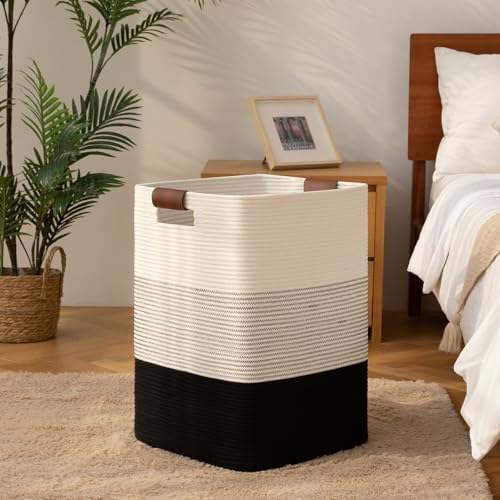 Laundry Hamper 96L Extra Large Laundry Basket, Woven Blanket Basket | Cotton Woven Storage Hamper with Handles for Living Room, Large Baskets for Pillows, Blankets, Clothes-Gradient Black