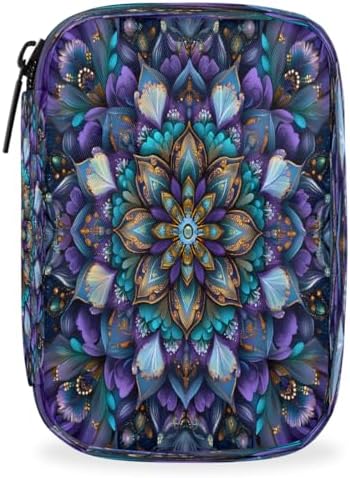 Pill Organizer Box Mandala Ethnic Style Purple 7-Day Weekly Medicine Pill Case Travel Pill Container Portable Pill Holder Storage Purse Bag Small Compact Size for Vitamin Supplement Birth Control