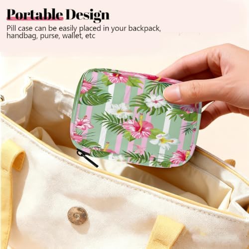 Travel Pill Organizer Pink Green Stripe Flowers Small Pill Case