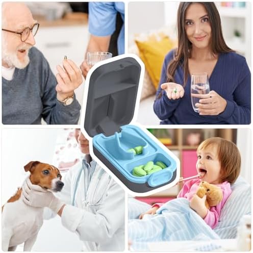 Pill Cutter | Pill Splitter for Small or Large Pills | Design in The USA| Cuts Vitamins |- Adjustable Splitter+ V-Shape Holder & Detachable Pad, Easy to Clean, Safe for Seniors, Kids, Pets-gray