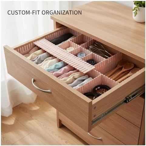 Adjustable Drawer Divider Plate, Modular PP Plastic Organizer for Dresser & Kitchen Drawers, Customizable Compartment Fit (1 Pack)