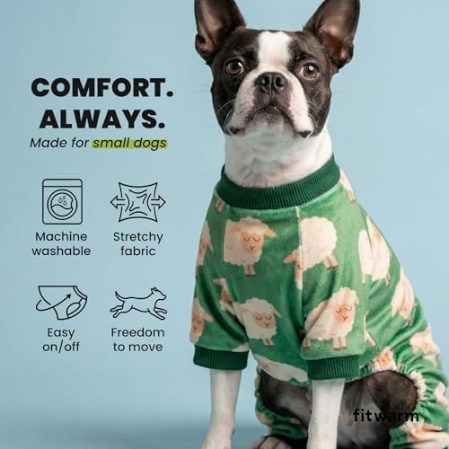Fitwarm Funny Sheep Dog Pajamas, Warm Winter Dog Clothes for Small Dogs Boy Girl, Cozy Pet Onesie with Feet, Green, White, XXL