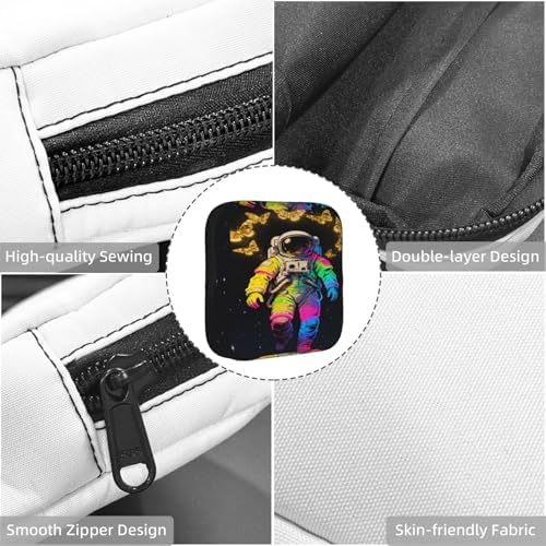 Women Feminine Care Storage Bag Space Astronaut Gold Butterfly Art, Portable Polyester Menstrual Cup Pouch, Reusable Purse Pouch Gifts for Travel