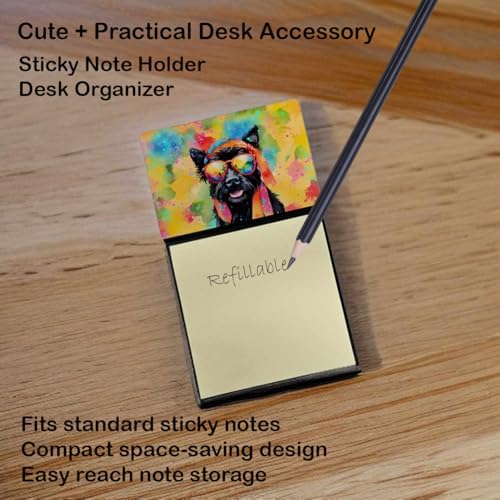 Caroline's Treasures Scottish Terrier Hippie Dawg Sticky Note Holder Refillable Dispenser Self-Sticky Note Pads, Memo Pads Blank Desk Accessories