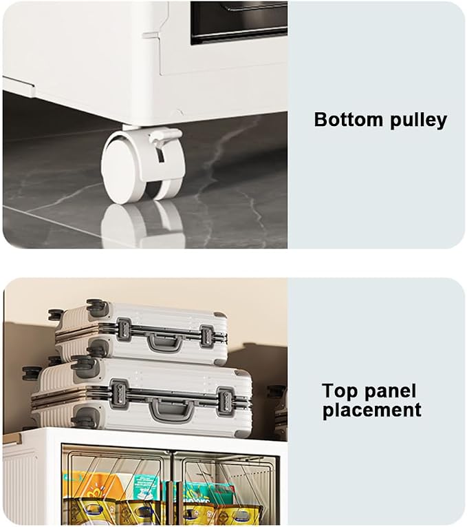 ETOYA 4-Tier Stackable Storage Bins with Lids, 23QT Stackable Closet Organizers and Storage with Wheels and Magnetic Doors, Foldable Plastic Storage Containers for Seasonal Clothes, Toys, Tools