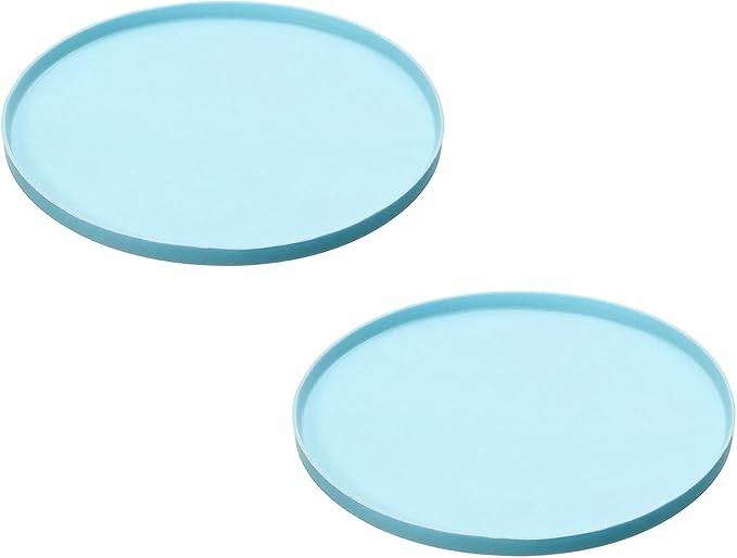 Cat Food Mat, 7x7 Inch Silicone Pet Feeding Mat Non-Slip Round Waterproof Dog Water Bowl Tray Raised Edge Protects Floors (4Pcs, Blue), Intended for Pets Bowl/Fountain