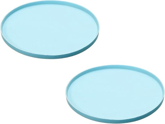 Cat Food Mat, 7x7 Inch Silicone Pet Feeding Mat Non-Slip Round Waterproof Dog Water Bowl Tray Raised Edge Protects Floors (2Pcs, Blue), Intended for Pets Bowl/Fountain