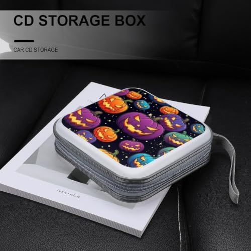 40 Capacity CD DVD Case Wallet Pumpkin CD Holder Storage | Pumpkin Hard Shell Sturdy Disc Storage Organizer Binder, Zipper Closure, Hand Strap