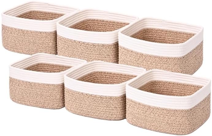 Storage Baskets for Shelves, 6 Pack Shallow Basket