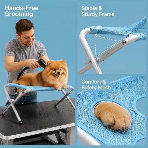 Dog Grooming Hammock,Dog Bathing Station,Pet Grooming Hammock,Restraint Puppy Grooming Table Metal Structure with and Strap,Suitable for Pet Washing Maintenance Travel Grooming (Pink)