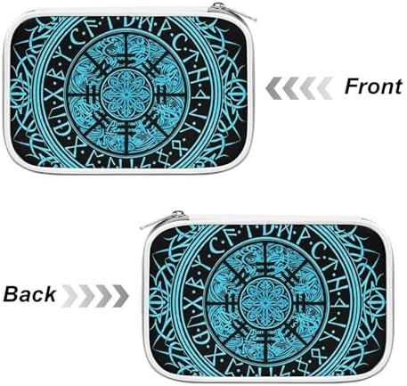 Cute Large Pencil Bag With Zipper Fashion Design Organizer For All Pens Bue Circle Viking Vegvisir Runic Compass
