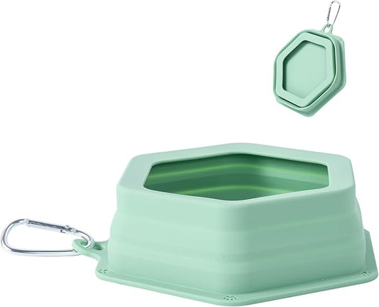 No Splash Dog Travel Bowls for Cars, Spill Proof Collapsible Dogs Water and Food Feeder Dispenser Integrated Molding Portable Cat Dish for Pet Vehicle Road Trips (Morandi Green)