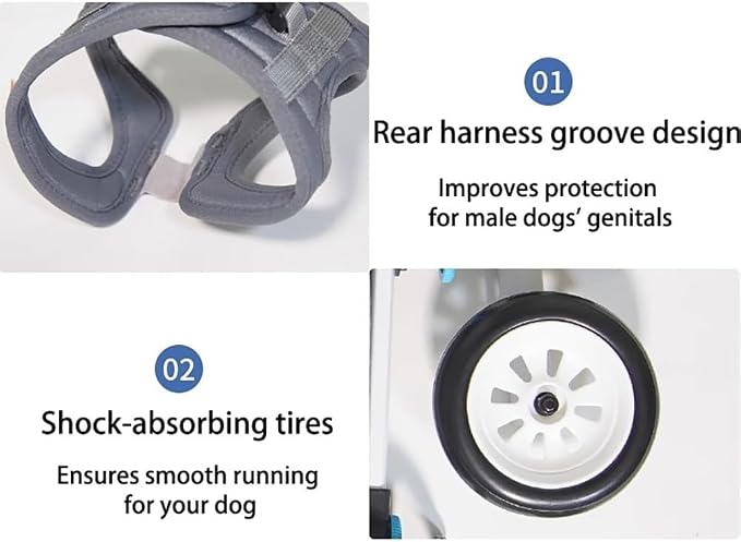 Dog Wheelchair Cart for Hind Legs Support Adjustable Pet Mobility Aid 3XS–M Aluminum Alloy Frame Shock Proof Bearings Durable Rubber Tires for Disabled Senior Dog Walking