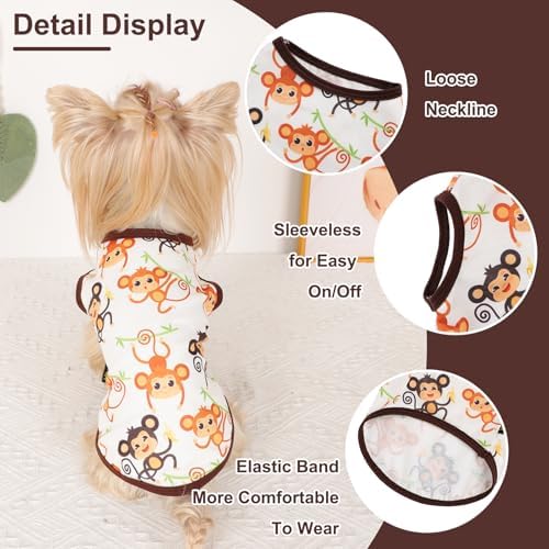Dog Shirt Vest Dog Clothes for Small Dogs Boy Girl Stretchy Summer Puppy T-Shirts Soft Breathable Lightweight Puppy Sweatshirt Pet Cat Outfit (Monkey, Large)