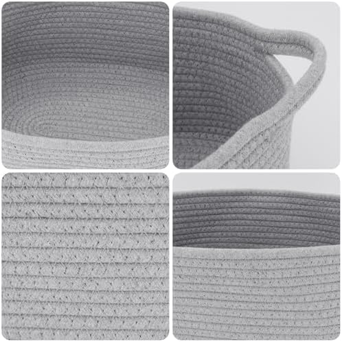 Woven Basket with Gift Bags and Ribbons, 14"X 10" X 6" Storage Basket Grey | Gift Storage Organizer Basket Bin Shelf Shelves Cotton Rope Basket for Nursery, Pet Toys