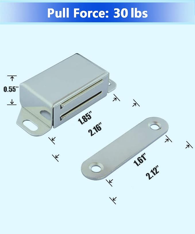 WOOCH Magnetic Door Catch - 30lb High Magnetic Stainless Steel Heavy Duty Catch for Kitchen Bathroom Cupboard Wardrobe Closet Closures Cabinet Door Drawer Latch (2.1 in Silver, 2-Pack)