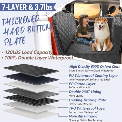 Dog Truck Seat Cover for Back Seat, Hard Bottom Pet Hammock, XL