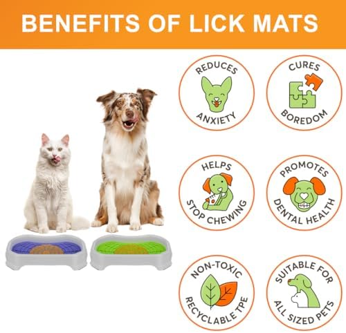 Neater Pets Neat-LIK Dog Lick Mat w/Mess-Proof Tray, Lick Mat for Dogs, Cats, Puppy, Reduces Anxiety & Boredom, Peanut Butter Slow Feeder, Interactive Treat Licking Pad (Purple & Green/Vanilla Bean)