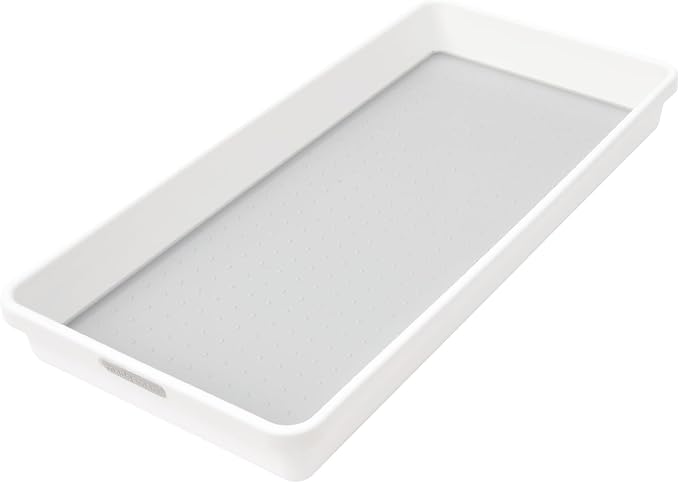 madesmart Classic 16 x 8 Storage Bin, White | non slip feet, rounded corners, open compartment, soft grip lining, utensils tools supplies, office craft items, woman owned