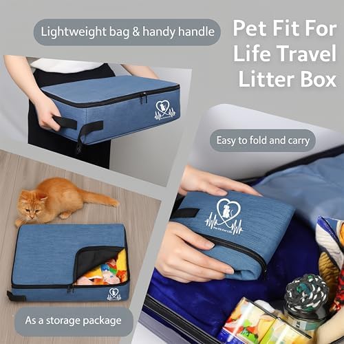 Pet Fit for Life Portable Litter Box for Cats for Travel - Medium, Includes Zippered Cover, Liner Bags, Odor Catcher, Litter Scooper, Collapsible Water/Food Bowl, and Folds for Easy Travel and Storage