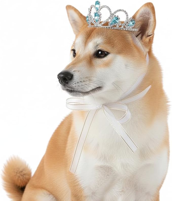 Lovelyshop Princess Pet Tiara Crown for Cats & Dogs, M, Blue