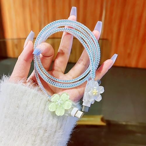 Cute Flower Cable Protector for iPhone iPad 18W/20W Charger Cover,Elegant 3D Floral Charger Cord Protector,Data Line Wire Saver,DIY Charging Cord Protector for iPhone 12 13 14 15 16 Plus Pro Max-Green