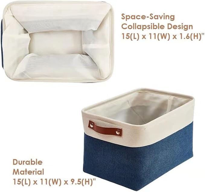 DECOMOMO Storage Bins, Large Fabric Storage Baskets for Shelves 4 Pack | 15 x 11 x 9.5 inches Decorative Linen Closet Organizers (Navy Blue & White)