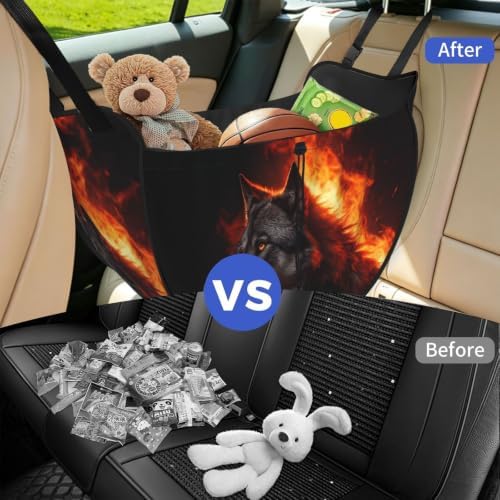 Wolf Fire Glow Car Seat Organizer-Backseat Storage Bag for Travel | Waterproof Durable. Holds Snacks Gear Essentials. Fits Most Cars.