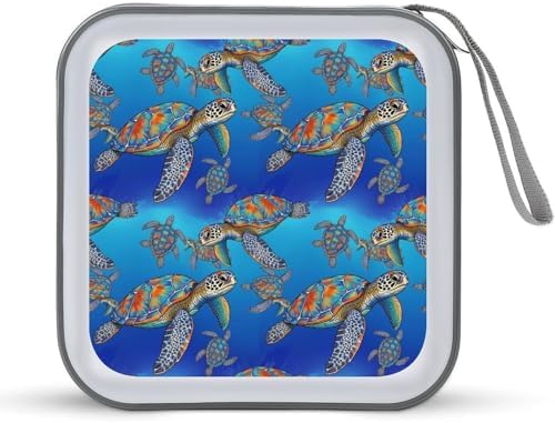 Protective 40-Disc CD/DVD Wallet Sea Turtle, Hard Plastic Storage Binder with Handle, Portable Organizer for Car Office Travel
