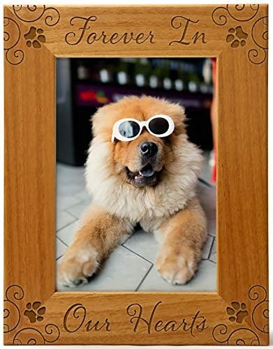 CEDAR CRATE MARKET Forever in Our Hearts Pet Picture Frame Engraved Natural Wood, Fits a 5x7 Vertical Portrait, Dog Picture Frame, Dog Mom Gifts