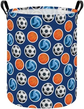 Round Laundry Basket Collapsible Storage Hamper Organizer Ball Sports | Waterproof Canvas Foldable Baskets with sturdy Handles Multi-scene Organizer for Home Play Bedroom Gift Bin