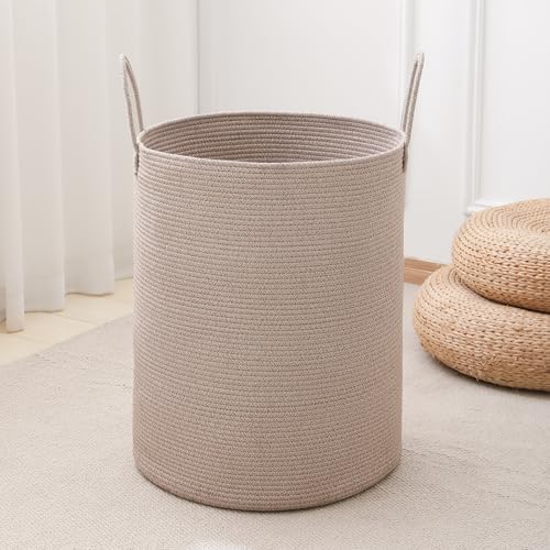 Laundry Basket Hamper Tall Rope Storage Woven for Blanket toys Dirty Clothes in Living Room Bathroom Bedroom (Tan, 60L/15.8Gal)