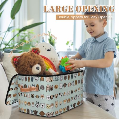 Cute Dogs Collapsible Fabric Storage Bin with Lid | Storage Basket, Foldable, Waterproof, Handle, Large, Closet Organizer, Home, Cartoon Dogs