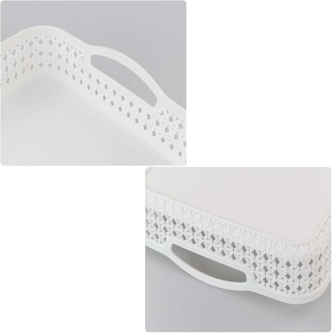 6 Packs Large Plastic Storage Tray with Handles, White | Plastic Storage Basket, Rectangle Storage Bins, Organizer Trays for Classroom, Desk, Office