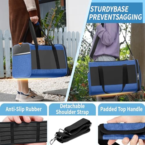GAPZER Large Cat Carrier Soft, Collapsible Travel Pet Carry Bag, Small Dogs | Large Kitty Cat 20 lbs Maine Coon, Top Load Transport Small Puppy Dog Kennel, Yorkie Little Dog 10lbs, Sturdy Fabric Blue