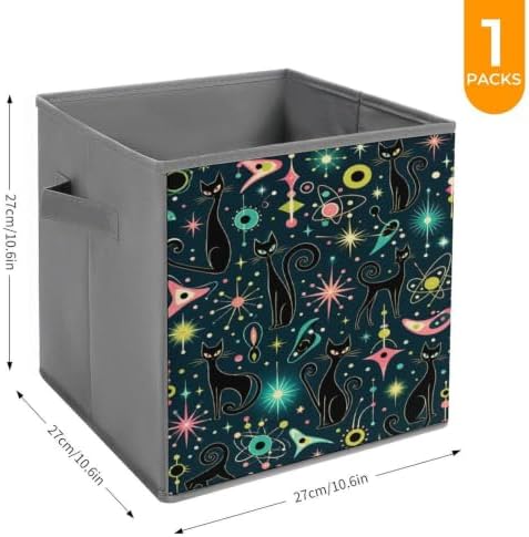 Black Cats Space Star Storage Bin with Handles, Oxford Fabric Foldable Storage Cube Organizer for Clothes, Towels, Bedroom, Living Room, Home Organization
