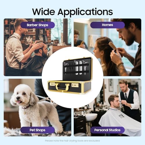 Professional Barber Case, Beauty Salon Barber Case with Code Lock, Hair Stylist Tool Kits Organizer Hairdresser Tool Box for Beauty Salon Makeup Artist (Gold)
