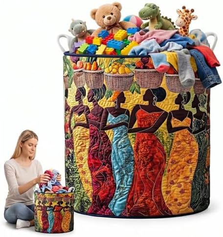 Foldable Laundry Hamper for Dorm Room, Oxford Cloth Quilted Basket with Handle, Small Space Clothes Organizer(16" x 22")