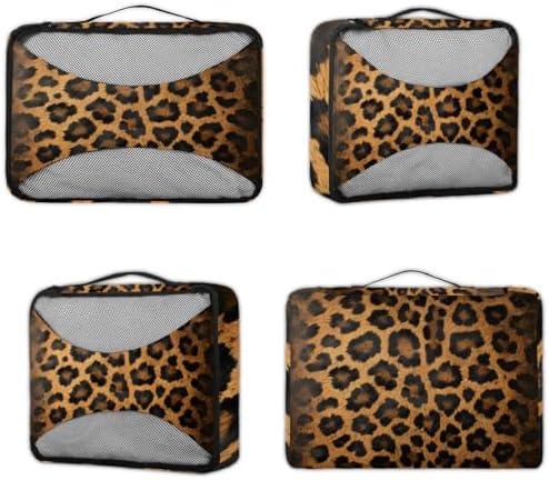 Leopard Print 4 Set Packing Cubes Luggage Organizer Bags for Travel Accessories and Essentials, Wild Safari Skin Pattern
